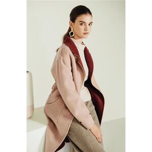NWT Petite Studio NYC Red Pink Elsa Fur Wool Reversible Coat Size XS